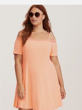 Torrid coral Off-Shoulder Lace Trim Swing Dress